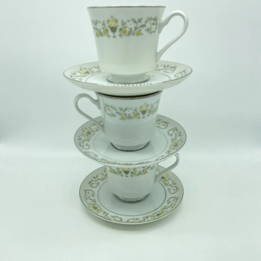 Sterling China Co. Florentine Cups & Saucers Set Of 3 Shabby Chic Cottagecore
